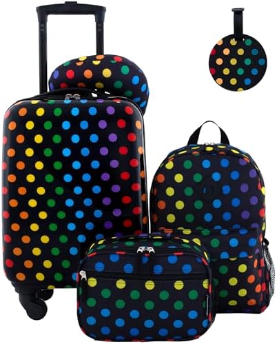 5-Piece Unisex Kid's Rolling Travel Luggage Set w/Neck Roll & Luggage Tag, Donuts