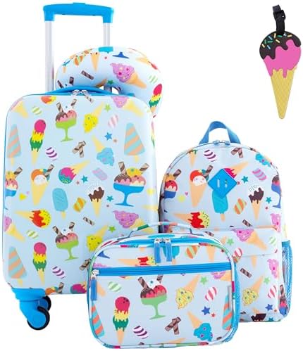 5-Piece Unisex Kid's Rolling Travel Luggage Set w/Neck Roll & Luggage Tag, Donuts