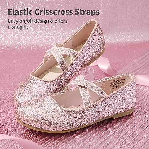 Girls Sparkle Ballerina Dress Shoes, Cross-Strap Mary Jane Flats  (7 colors)