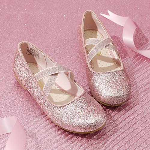 Girls Sparkle Ballerina Dress Shoes, Cross-Strap Mary Jane Flats  (7 colors)