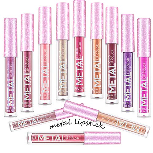 12 Intense Colors Lip Gloss Set, Long-Lasting Waterproof Metallic Shimmer Lipstick - Pink and Caboodle