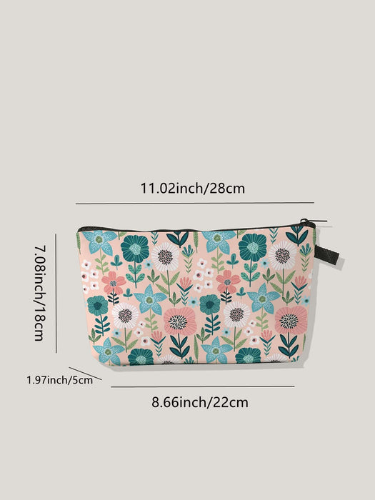 Spring Flowers Print Medium Sized Zippered Cosmetics Makeup Bag