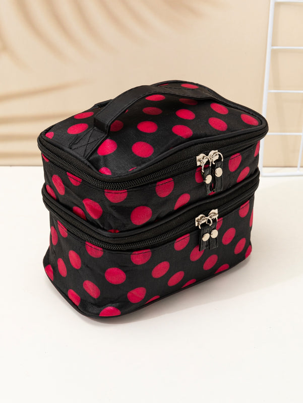 Multifunction Polka Dot Black Portable Multi-Layer Large Capacity Travel Storage Makeup Bag
