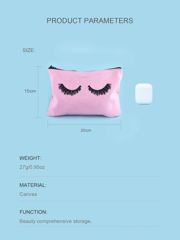 1pc Eyelash Pattern Makeup Bag - Pink and Caboodle