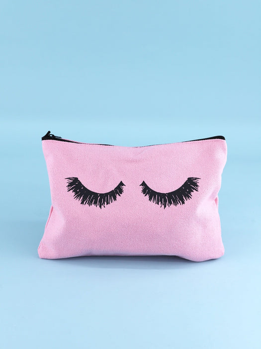 1pc Eyelash Pattern Makeup Bag - Pink and Caboodle