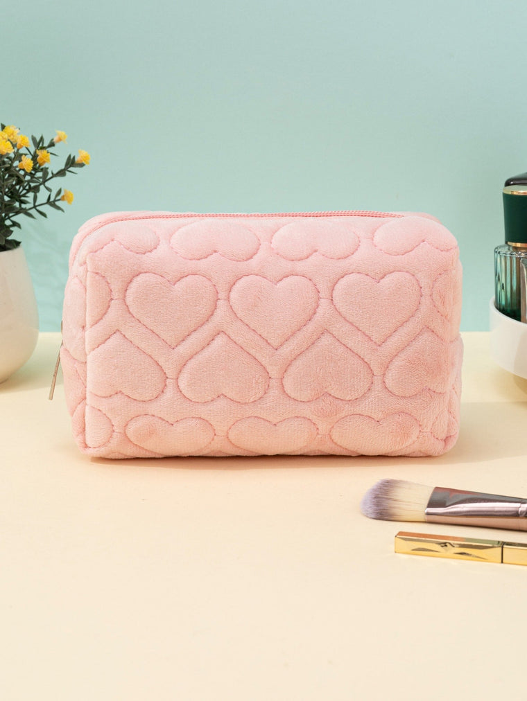 Makeup Cosmetics Bag, Heart Pattern, Soft Quilted  (2 colors)