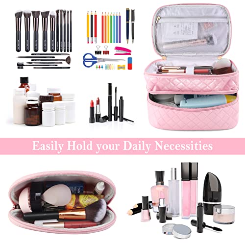 2 Pcs Cosmetics Toiletry Bag Set, Double Layer Portable Makeup Bag (5 colors) - Pink and Caboodle