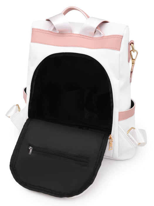 2-Tone Pink/White Large Capacity Waterproof Portable Backpack For School, College, Business Commute - Pink and Caboodle