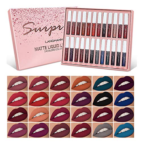 24Pcs Matte Liquid Lipstick Set Waterproof Lip Gloss Kit, Long Lasting Lipgloss Kit