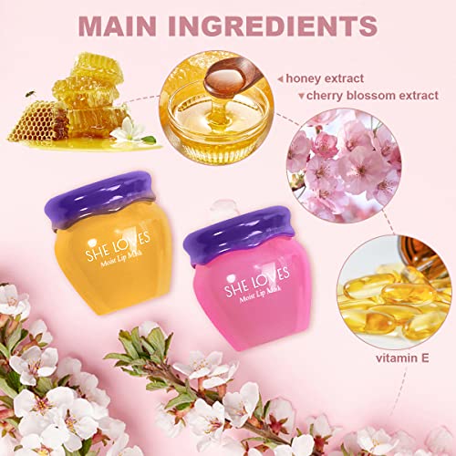 2PCS Lip Mask Overnight, Honey&Sakura Day and Night Repair Lip Sleeping Masks Honey Lip Balm, Fade Lip Lines Bee Balm Lip Balm, Hydrating &Prevention Dry and Crack Lip Scrubs Exfoliator - Pink and Caboodle