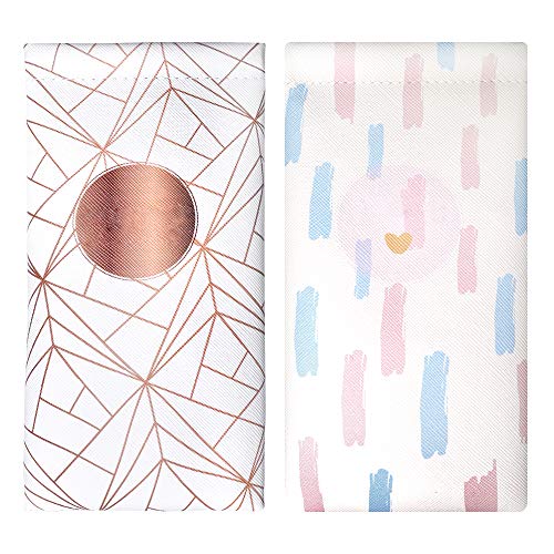 2Pcs Pink & Rose Gold Geometric Eyeglass/Sunglasses/Goggles Pouch Case w/Cleaning Cloth