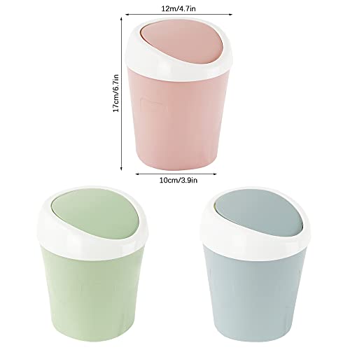3 Pcs Plastic Mini Desktop Wastebasket Trash Can with 6 Rolls of Trash Bags - Pink, Blue & Green - Pink and Caboodle
