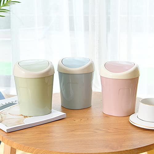 3 Pcs Plastic Mini Desktop Wastebasket Trash Can with 6 Rolls of Trash Bags - Pink, Blue & Green - Pink and Caboodle