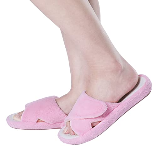 Women's Arch Support Open Toe Adjustable Fuzzy Terry Slippers  (8 colors)