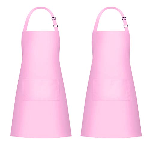 2 Pack Bib Aprons with 2 Pockets for Cooking, Crafts,or Hairstylist  (9 colors)