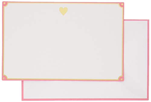 Pink Bordered Gold Heart Flat Note Cards w/Envelopes, Blank Notes