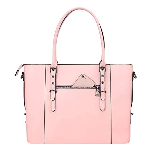 MOSISO PU Leather Laptop Tote Bag for Women (15-16 inch), Rose Quartz