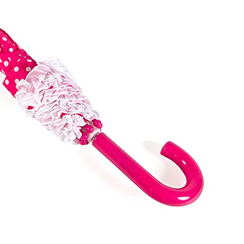 Kids Pink Polka Umbrella, 33 Inches, Compact, Pinch-Proof, Easy Grip Handle