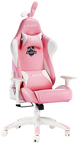 Ergonomic Pink Leather Gaming or Office Desk Chair w/Rabbit Ears and Lumbar Support