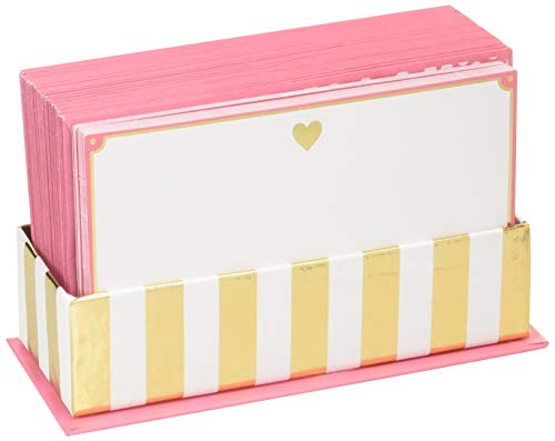 Pink Bordered Gold Heart Flat Note Cards w/Envelopes, Blank Notes