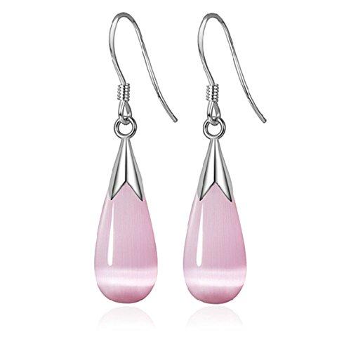 Pink & Silver Teardrop Opalescent Earrings