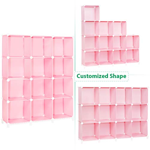 TomCare Cube Storage 12-Cube Storage Shelves Cube Organizer Closet Organizer DIY Bookshelf Bookcase Plastic Storage Cubes Shelf Clothes Storage Organizer Shelves for Bedroom Living Room Office, Pink