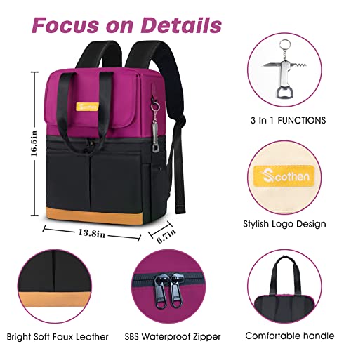Scothen Backpack Cooler with Double Decker & 12 Ice Packs- Insulated Leak Proof & Waterproof Cooler Backpack- Soft Side Cooler Bag- Stylish Ice Chest Backpack for Women Travel Beach Picnic Lunch Work