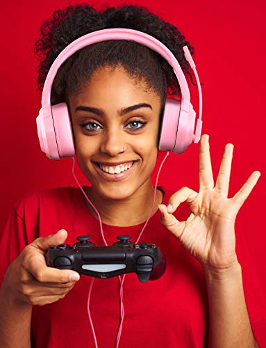 ZIUMIER Z66 Pink Gaming Headset for PS4, Xbox One, PC, Wired Over-Ear Headphone with Noise Isolation Microphone, LED RGB Light,Surround Sound