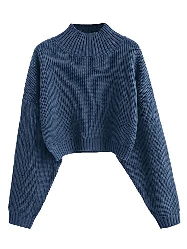 Shein Lantern Sleeve Jumper ZAFUL Women's Cropped Turtleneck