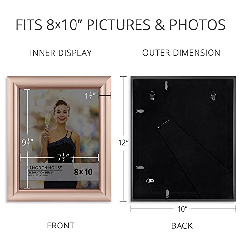 Langdon House 8x10 Picture Frames (Rose Gold, 3 Pack), Contemporary Glam Photo Frames 8 x 10, Wall Mount or Table Top, Celebration Collection