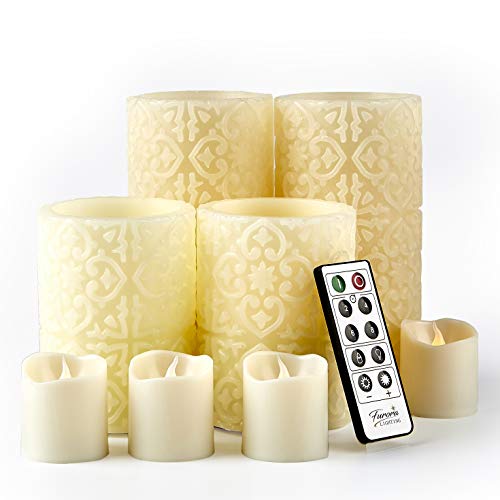 Set of 8 Real Wax Pillar & Votive Flickering LED Flameless Candles w/Remote & Timer  (4 colors)