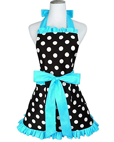 Lovely Polka Dot Retro Side Ruffle Lady's Kitchen Cooking Apron with Pocket  (5 colors)