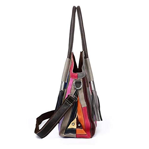 Women’s Multicolor Genuine Leather Striped Large Boston Bag Tote Bag