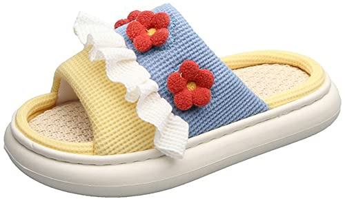 Women's Summer Linen Flower Ruffle Cotton Anti-Slip Memory Foam Slippers  (3 colors)
