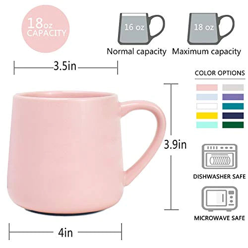Classic Large Capacity 18-oz Ceramic Coffee Mug or Tea Cup  (12 colors)