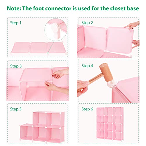TomCare Cube Storage 12-Cube Storage Shelves Cube Organizer Closet Organizer DIY Bookshelf Bookcase Plastic Storage Cubes Shelf Clothes Storage Organizer Shelves for Bedroom Living Room Office, Pink