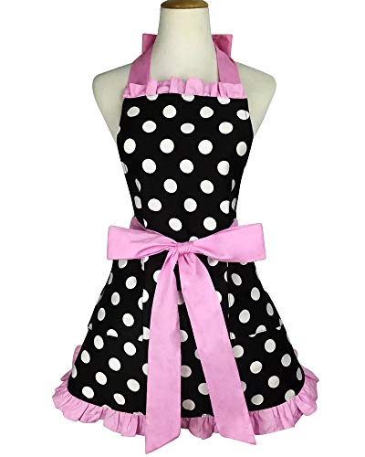 Lovely Polka Dot Retro Side Ruffle Lady's Kitchen Cooking Apron with Pocket  (5 colors)