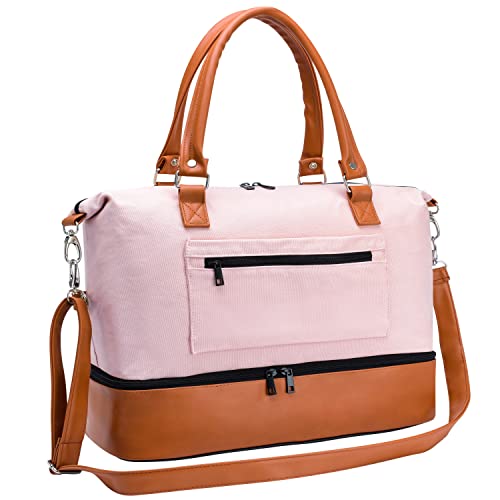 Pink Weekender Bag for Women with Shoe Compartment, Large Overnight Carry  on Travel Bag with Luggage Sleeve Waterproof Casual Handbag, Tote Sleepover