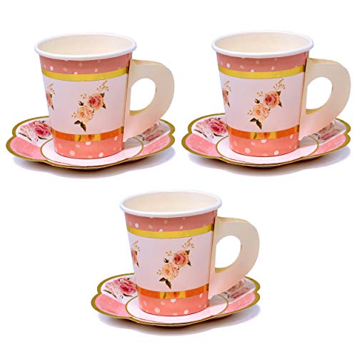 Pink Table Supplies - 36 Disposable Tea Party Cups & Saucers Set, Wedding, Baby or Bridal Shower, Tea Party