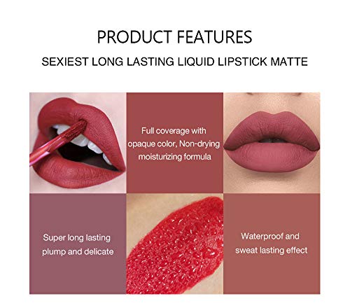 6Pcs Matte Long Lasting Non-Fade Liquid Lipstick Makeup Set, Crimsons