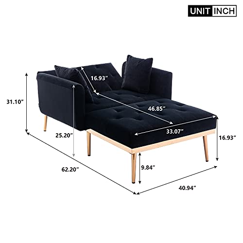 Velvet 2 in 1 Chaise Lounge Chair Indoor, Modern Single Sofa Bed with ...