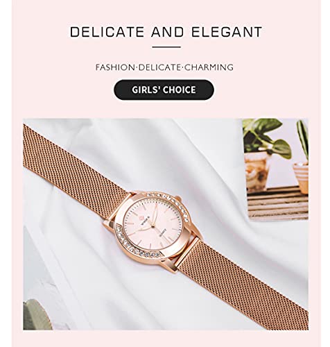 Women's Analog Quartz Fashion Watch w/Stainless Steel Rose Gold Mesh Band & Crystal Bezel  (3 colors)