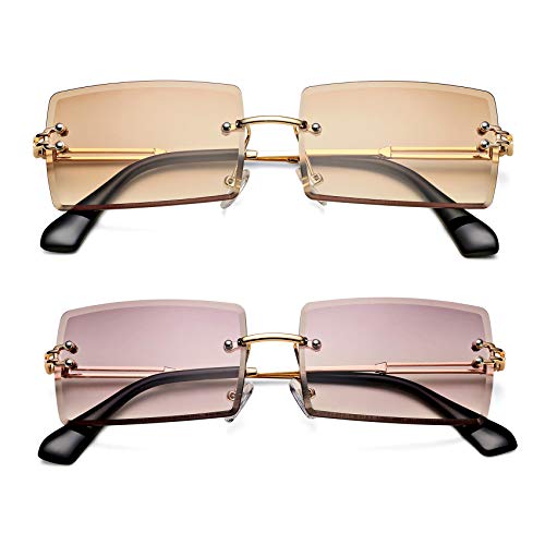 Rectangle Sunglasses for Men/Women Small Rimless Square Shade Eyewear –  Pink and Caboodle