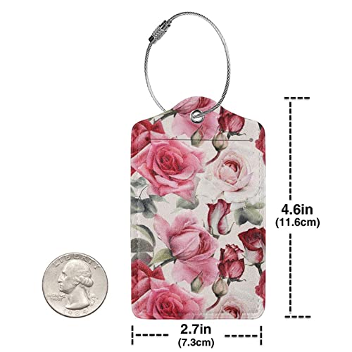 Red & Pink Rose Flowers Leather Suitcase Luggage Tags, 2 Pack