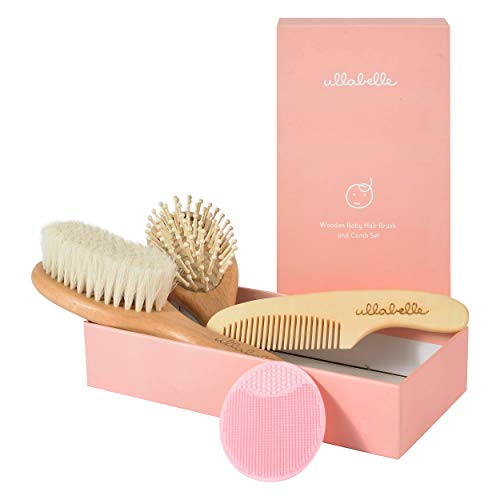 4-Pc Ultra Soft Wooden Newborn & Toddler Comb & Brush Set w/Gift Box