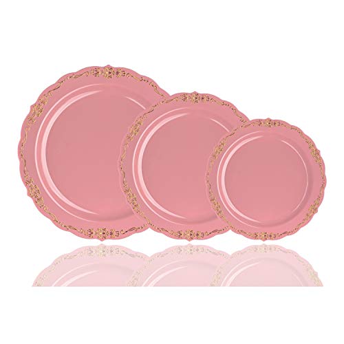 60-Pcs Pink & Gold Premium Disposable Plastic Plates for Parties & Weddings