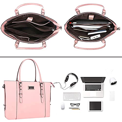 MOSISO PU Leather Laptop Tote Bag for Women (15-16 inch), Rose Quartz