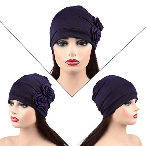 6 Pieces Women Turban Flower Caps Vintage Beanie Headscarf Elastic Headwrap Hat (Tasteful Colors)