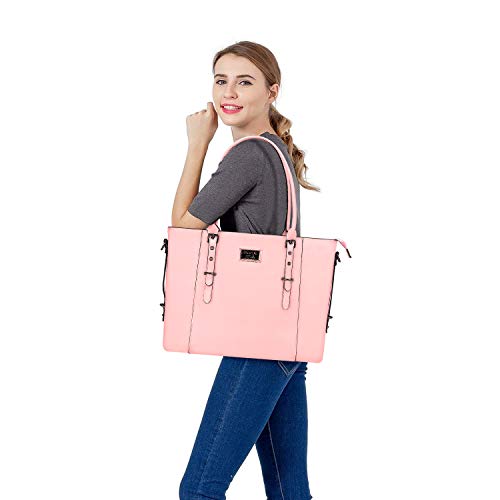 MOSISO PU Leather Laptop Tote Bag for Women (15-16 inch), Rose Quartz