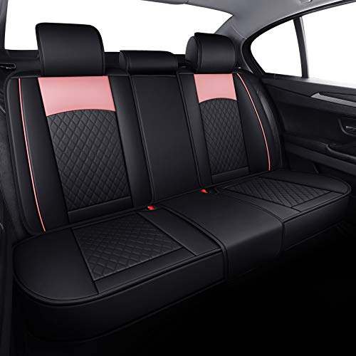 Waterproof Universal Fit Car Seat Covers for Acura, Hyundai, Altima, Corolla, Wrangler, Hybrid Edge Escape, Full Set, Black & Pink